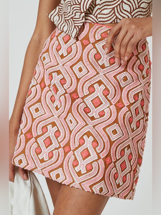 Anthropologie Dresses & Skirts - By Anthropologie Slim Mini Skirt Linen Apricot Tan Embroidered Women’s Size 2